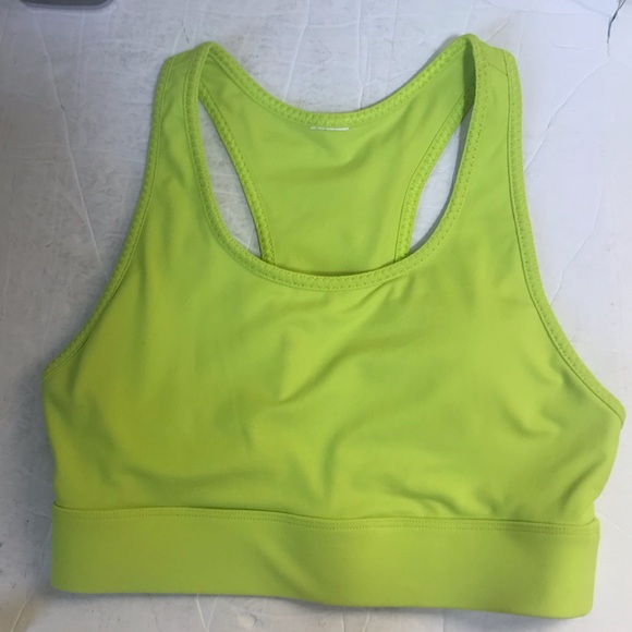Fabletics On-The-Go Neon Green Lime Yellow Medium Impact Sports Bra Back Pocket - Picture 3 of 11